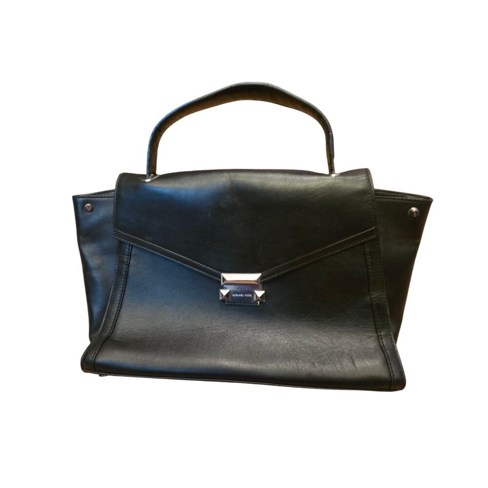 Michael Kors Whitney Black Leather Satchel Medium Push Lock Crossbody Bag
